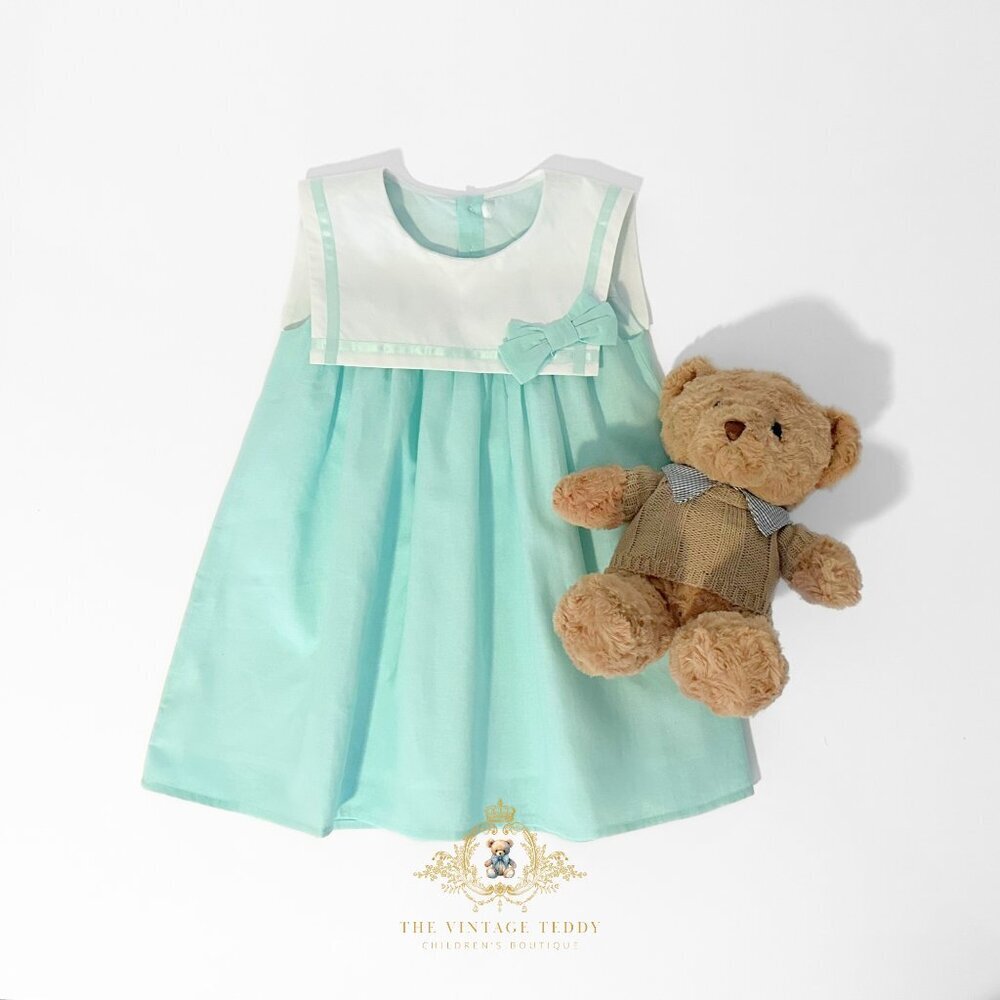 NWT Pretty Girls Sailor Dress & Hair Bow Accessories Nautical Sleeveless Aqua 2T - Picture 5 of 5